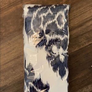 One White Curtain Panel with Blue Ikat design